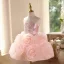Lovely Blushing Pink Beading Appliques Sequins Short Birthday Flower Girl Dresses 2025 Ball Gown Scoop Neck Sleeveless Backless Tulle
