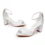 Elegante Weiß Spitze Blumen Brautschuhe 2024 Knöchelriemen 7 cm Thick Heels Peeptoes Hochzeit Sandaletten Hochhackige
