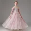 Chic / Beautiful Blushing Pink Beading Sequins Lace Flower Flower Girl Dresses 2024 Birthday Ball Gown Scoop Neck Short Sleeve Floor-Length / Long