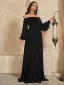 Elegante Schwarz Glanz Ballkleider 2025 A Linie Off Shoulder Lange Ärmel Rückenfreies Lange Ball Festliche Kleider