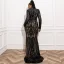 Sparkly Black Sequins Plus Size Evening Dresses 2022 Scoop Neck Long Sleeve Evening Party Sweep Train Formal Dresses