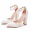 Élégant Blanche Perle En Dentelle Fleur Chaussure De Mariée 2022 Bride Cheville 10 cm Talons Épais À Bout Pointu Mariage Talons Hauts