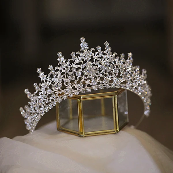 Elegante Zilveren Rhinestone Huwelijk Tiara Bruids Haaraccessoires 2022 Zirkonium Legering