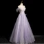 Charming Lavender Beading Pearl Sequins Prom Dresses 2024 Off-The-Shoulder A-Line / Princess Sleeveless Backless Floor-Length / Long Prom Formal Dresses