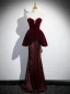 Sexy Burgundy Sequins Evening Dresses 2024 Trumpet / Mermaid Strapless Sleeveless Backless Floor-Length / Long Evening Party Formal Dresses