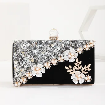 Vintage Retro Black Pearl Rhinestone Evening Party Clutch Bags 2023