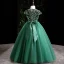 Vintage / Retro Dark Green Sequins Birthday Flower Girl Dresses 2024 Ball Gown Scoop Neck Sleeveless Bow Sash Floor-Length / Long