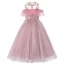Chic / Beautiful Candy Pink Star Sequins Beading Prom Flower Girl Dresses 2022 A-Line / Princess High Neck Short Sleeve Floor-Length / Long Flower Girl Dresses