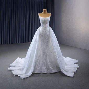 High End Sparkly White Glitter Beading Sequins Wedding Dresses 2023 Trumpet Mermaid Spaghetti Straps Sleeveless Backless Court Train Wedding