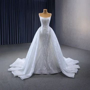Haut De Gamme Scintillantes Blanche Glitter Perlage Paillettes Robe De Mariée 2023 Trompette Sirène Bretelles Spaghetti Sans Manches Dos Nu Tribunal Train Mariage