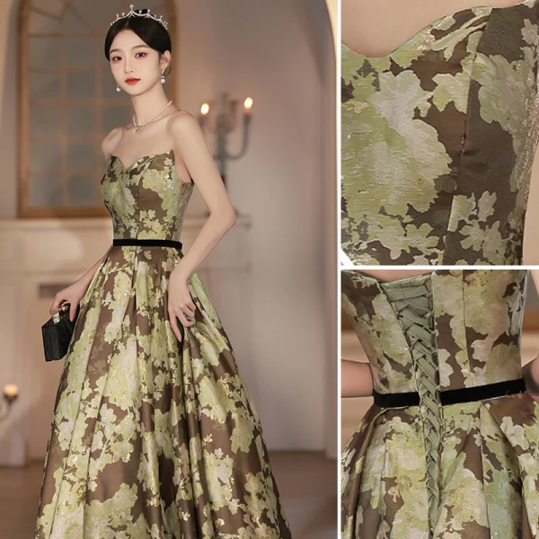 green camo prom dresses Sage Green 3D Butterfly Lace Prom Dresses, Side Slit Prom Dresses, A-l –  ClaireBridal main image 1