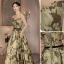Vintage / Retro Army Green Printing Prom Dresses 2022 A-Line / Princess Strapless Sleeveless Backless Sash Floor-Length / Long Prom Formal Dresses