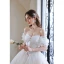 Charming Pearl White Rhinestone Wedding Dresses Prom Dresses 2022 Organza Ball Gown Off-The-Shoulder Short Sleeve Backless Floor-Length / Long Wedding