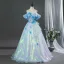 Zauberhaft Himmelblau Applikationen Ballkleider 2026 Ballkleid Off Shoulder Kurze Ärmel Rückenfreies Lange Festliche Kleider