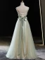 Chic / Beautiful Sage Green Sequins Appliques Prom Dresses 2024 A-Line / Princess Strapless Sleeveless Backless Bow Floor-Length / Long Prom Formal Dresses