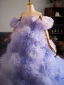 Fashion Lavender Ruffle Prom Dresses 2024 Ball Gown Strapless Puffy Short Sleeve Backless Sweep Train Prom Formal Dresses