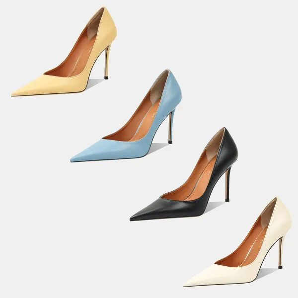 Elegant Sky Blue OL Office Pumps 2026 Leather 7 cm Stiletto Heels Pointed Toe High Heels