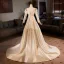 Vintage / Retro Champagne Satin Wedding Dresses 2024 Trumpet / Mermaid V-Neck Long Sleeve Backless Sweep Train Wedding