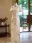 Chinese style Beige Printing Floor-Length / Long Cheongsam 2024 Trumpet / Mermaid High Neck Short Sleeve