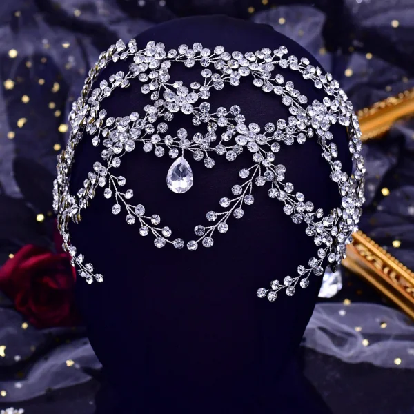 Piękne Srebrny Rhinestone Ślub Ozdoby Do Włosów Ślubne 2023 Stop