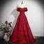 Vintage / Retro Burgundy Printing Prom Dresses 2025 A-Line / Princess Off-The-Shoulder Short Sleeve Backless Floor-Length / Long Formal Dresses
