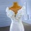 High-end White Beading Pearl Satin Wedding Dresses 2022 Trumpet / Mermaid Ruffle Scoop Neck Sleeveless Floor-Length / Long Wedding