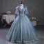 Sparkly Sky Blue Grey Beading Sequins Prom Dresses 2023 Ball Gown V-Neck Short Sleeve Backless Floor-Length / Long Prom Formal Dresses