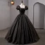 Vintage / Retro Black Rhinestone Sequins Lace Flower Prom Dresses 2023 Ball Gown Square Neckline Puffy Short Sleeve Backless Floor-Length / Long Prom Formal Dresses
