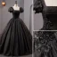 Vintage / Retro Black Rhinestone Sequins Lace Flower Prom Dresses 2023 Ball Gown Square Neckline Puffy Short Sleeve Backless Floor-Length / Long Prom Formal Dresses