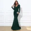 Vintage / Retro Burgundy Split Front Evening Dresses 2022 Trumpet / Mermaid V-Neck Long Sleeve Floor-Length / Long Evening Party Formal Dresses