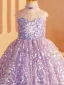 Sparkly Lavender Beading Sequins Rhinestone Birthday Flower Girl Dresses 2024 Ball Gown High Neck Sleeveless Backless Floor-Length / Long