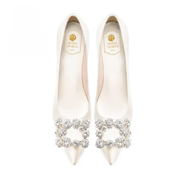 Élégant Blanche Faux Diamant Chaussure De Mariée 2026 8 cm Talons Aiguilles À Bout Pointu Mariage Escarpins