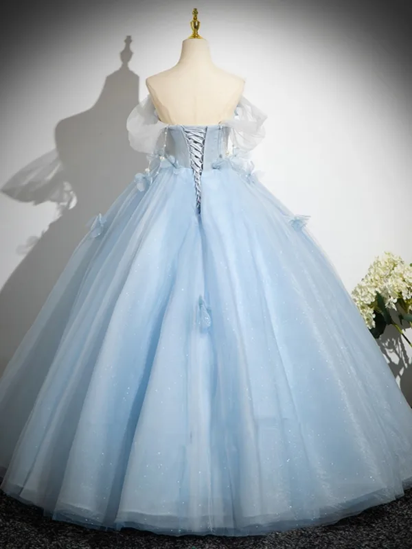 Charmant Himmelblau Applikationen Ballkleider 2025 Ballkleid Off Shoulder Kurze Ärmel Rückenfreies Lange Ball Festliche Kleider