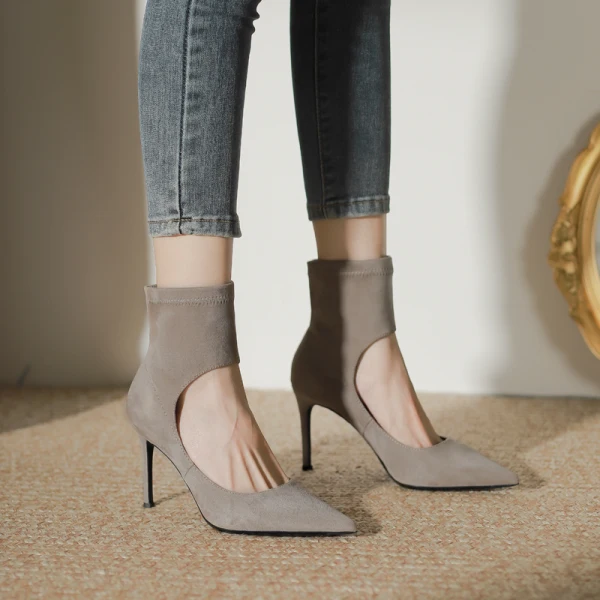 Chic / Beautiful Ocean Blue Street Wear Winter Suede Pumps 2023 Leather 8 cm Stiletto Heels Pointed Toe Pumps High Heels