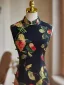 Style Chinois Vintage / Originale Noire Impression Cheongsam 2024 Trompette / Sirène Col Haut Sans Manches Thé Longueur