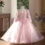 Elegant Blushing Pink Beading Sequins Appliques Birthday Flower Girl Dresses 2026 Ball Gown High Neck Long Sleeve Backless Floor-Length / Long Tulle