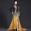 Chinese style Vintage / Retro Black Gold Satin Split Front Evening Dresses 2023 Trumpet / Mermaid High Neck Lace Flower Long Sleeve Backless Sweep Train Evening Party Formal Dresses