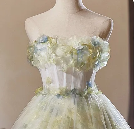 Flower Fairy Sage Green Appliques Homecoming Short Graduation Dresses 2024 Ball Gown Strapless Sleeveless Backless Tulle