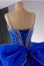 High-end Royal Blue Rhinestone Ball Gown Prom Dresses 2024 Spaghetti Straps Sleeveless Backless Bow Court Train Prom Formal Dresses