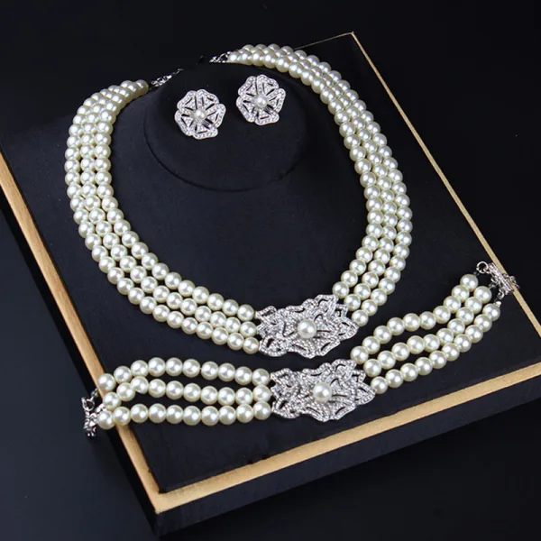 Élégant Blanche Perle Faux Diamant Mariage Colliers Boucles D'Oreilles Accessorize Bracelets 2023