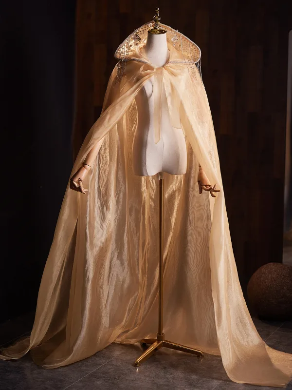 Luxury / Gorgeous Gold Handmade  Butterfly Lace Flower Rhinestone Prom Shawls cloak 2025