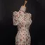 Chic / Beautiful Lace Flower Evening Party Cheongsam 2022 Trumpet / Mermaid Pearl High Neck Short Sleeve Floor-Length / Long Split Front