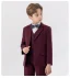 Bordeaux 5 pièces Manches Longues Costume Garçon Mariage 2024 Manteau Pantalon Chemise Cravate Gilet