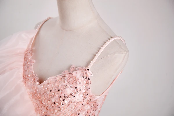 Lovely Blushing Pink Beading Sequins Prom Dresses 2023 Ball Gown Pearl Spaghetti Straps Sleeveless Backless Floor-Length / Long Prom Formal Dresses