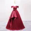 Elegant Burgundy Prom Dresses 2025 Ball Gown Off-The-Shoulder Short Sleeve Backless Floor-Length / Long Prom Formal Dresses
