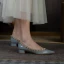 Chic / Beautiful Beige Rivet Street Wear Pumps 2022 Leather 3 cm Thick Heels Low Heel Pointed Toe Pumps High Heels