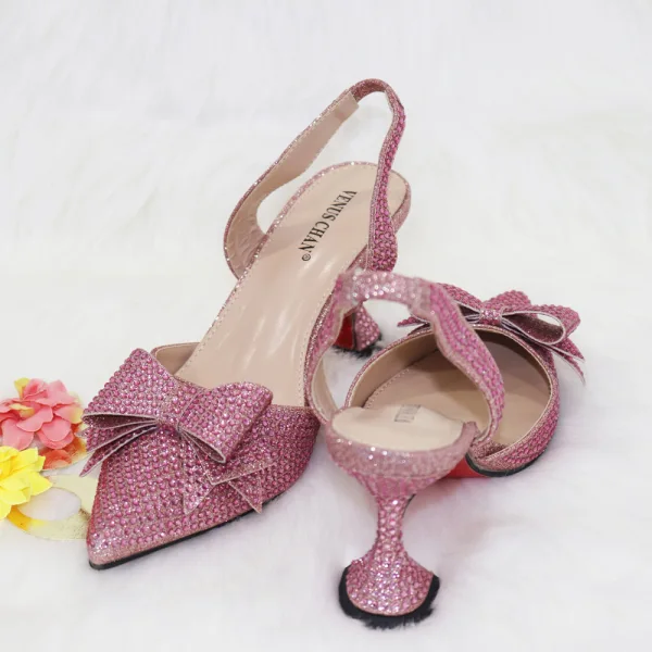 Charming Multi-Colors Rainbow Rhinestone Bow Womens Sandals Clutch Bags 2023 8 cm Stiletto Heels Evening Party Pointed Toe Sandals High Heels Clutch Bags