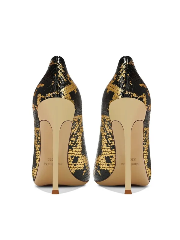 Mode Zwarte Goud Avond Slangenprint Pumps 2025 10 cm Naaldhakken / Stiletto Spitse Neus Pumps Hoge Hakken
