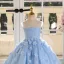 Chic / Beautiful Sky Blue Appliques Pearl Birthday Flower Girl Dresses 2025 Ball Gown Scoop Neck Sleeveless Backless Floor-Length / Long