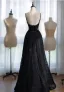 Charmant Noire Faux Diamant En Dentelle Fleur Robe De Soirée 2026 Princesse Bretelles Spaghetti Sans Manches Dos Nu Longue Soirée Robe De Ceremonie
